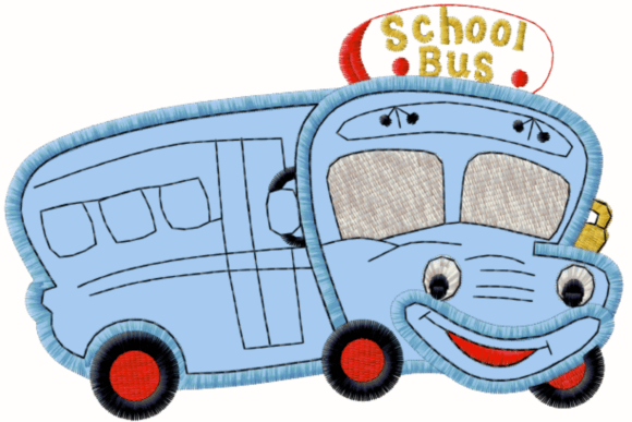 Cute Bus School Embroidery Design